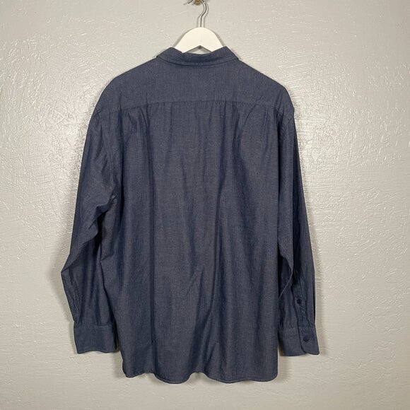 Untuckit Men XXXL Dark Blue Chambray Shirt Long Sleeve Button Front Cotton - Picture 5 of 8